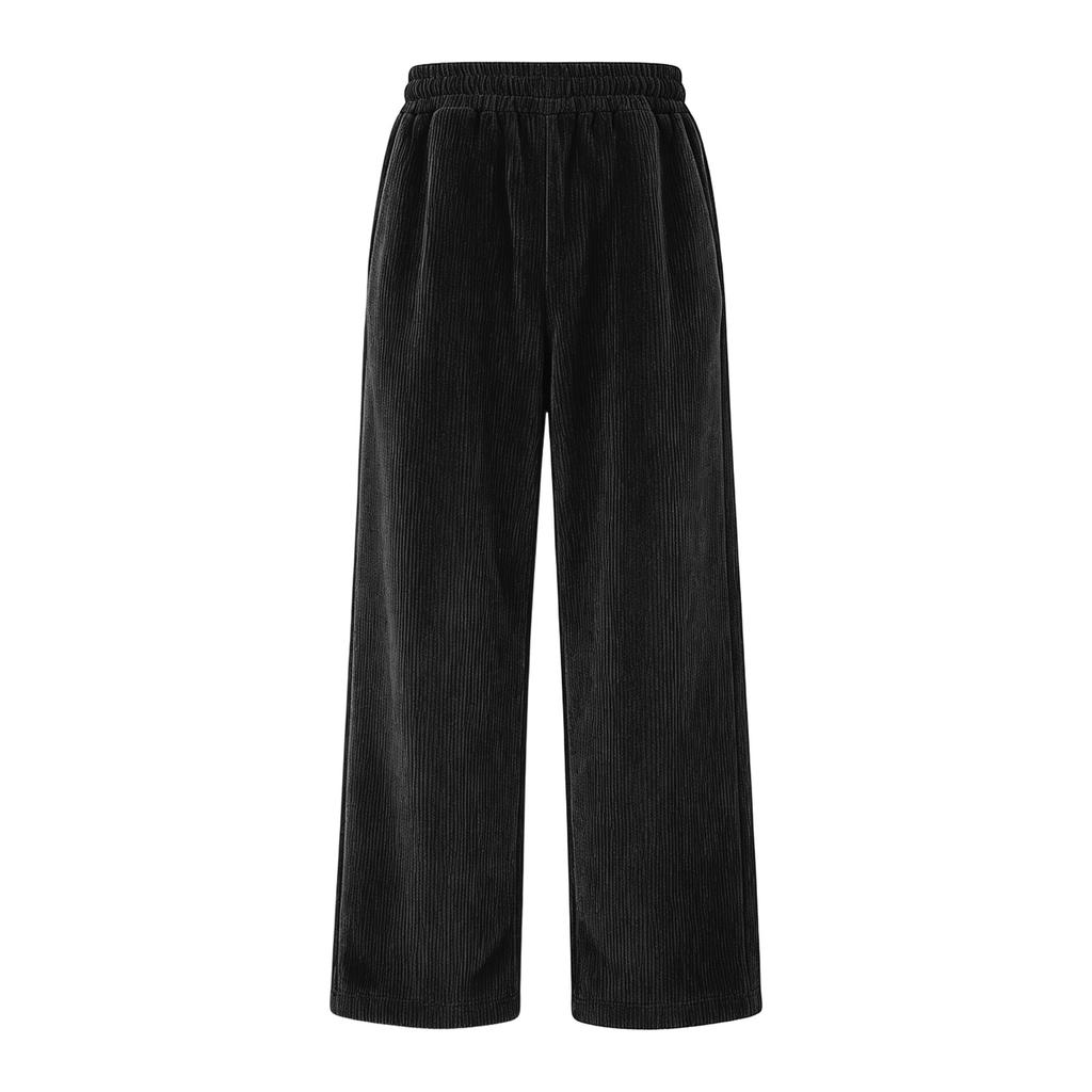 Herren Corduroy Freizeit Hose Hohe Taille Lockerer Schnitt Gerade Weiter Bein mit Taschen