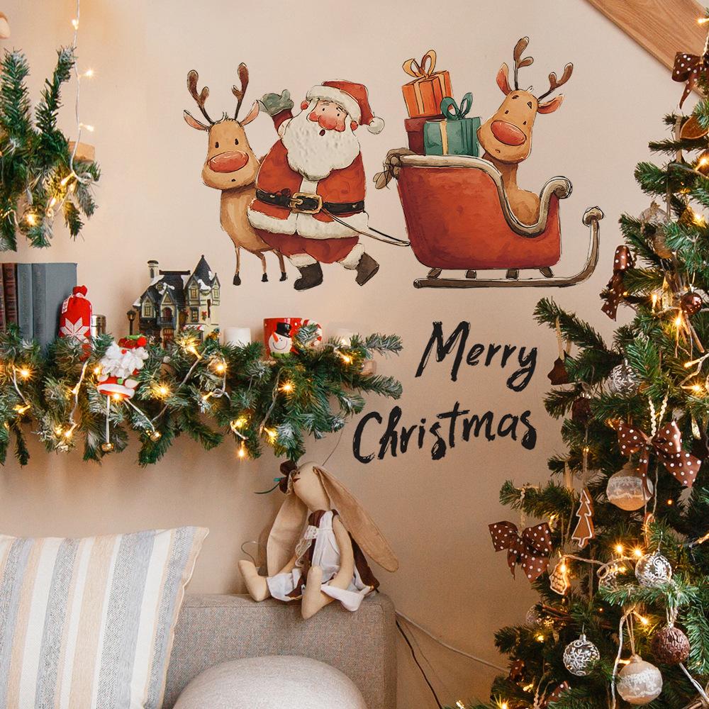 Santa Claus and Reindeer Giving Gifts English Slogan Living Room Dining Room Background Wall Decoration Stickers
