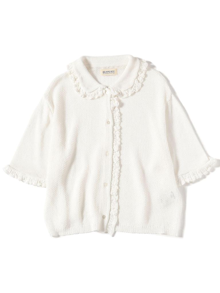Beams Boy Damen 7-Gauge Rüschenstrickweste Polo-Cardigan, OFF_WHT, Einheitsgröße, 13050147126