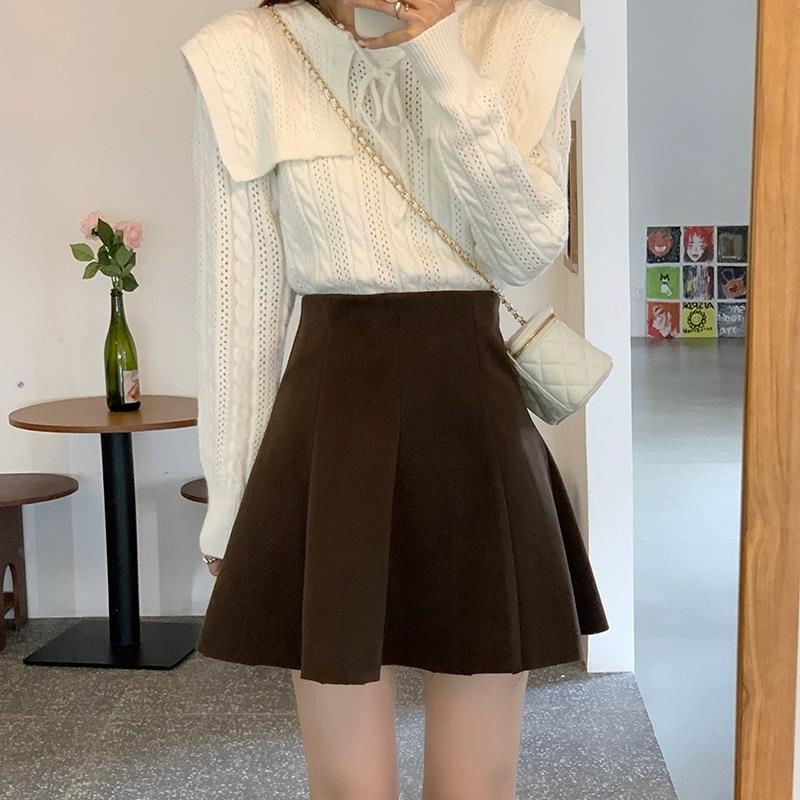 Woolen Skirt for Women  Autumn Winter Plus Size High Waist Small A-line Pleated Skirt Shorts Korean Fashion Clothing