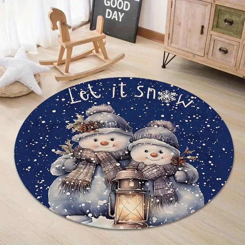 Christmas Snowman Round Carpet Living Room Bedroom Floor Mat Festive Atmosphere Christmas Tree Home Rug