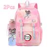 2Pcs/set Cartoon Demon Slayer Printed Backpack with 750Ml Water Bottler for Teenager Bookbag Large Capacity Waterproof Travel Bag