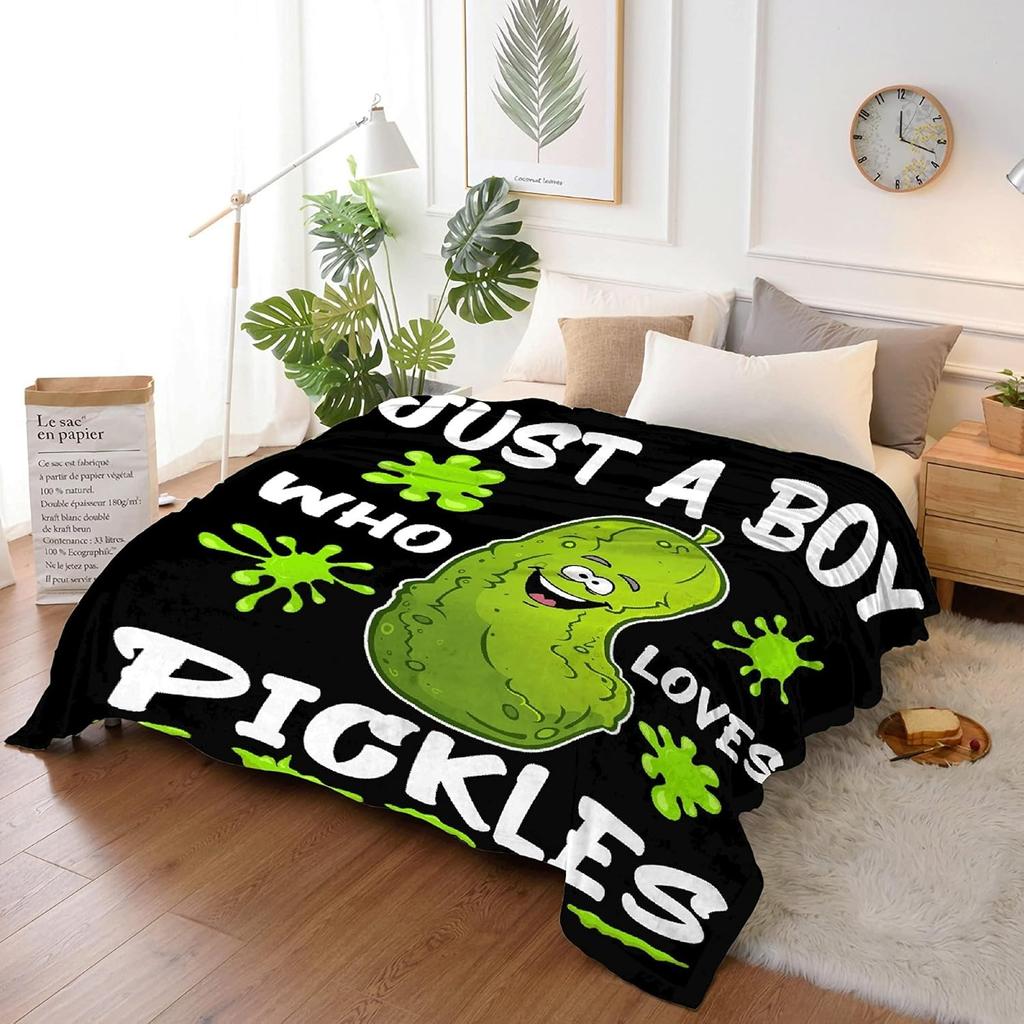 Boy Who Loves Pickles Blanket Cute Pickle Pattern Throw Blanket for Kids Boys Cozy Soft Blanket for Sofa Bed Couch Perfect Gift