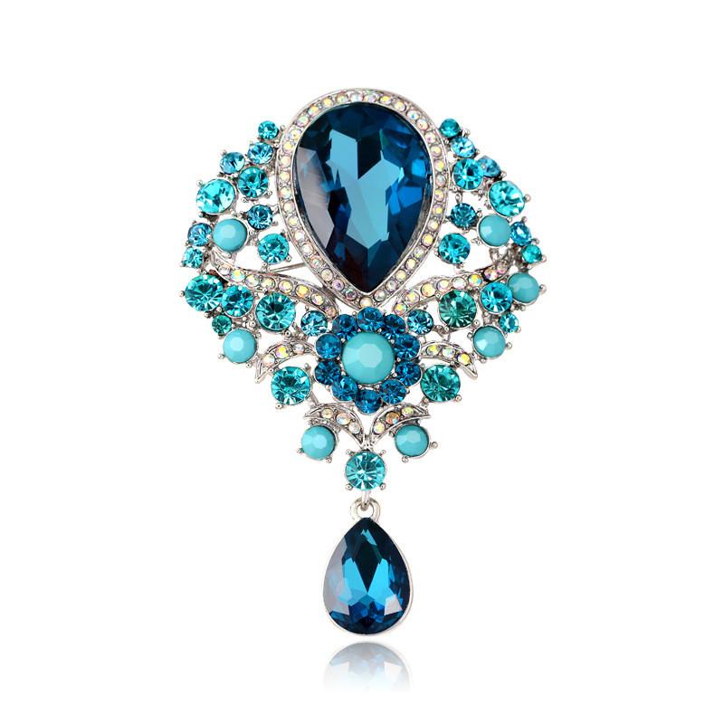 Womens Designer Crown Pin With Glass Pendant And Electrophoretic Finish