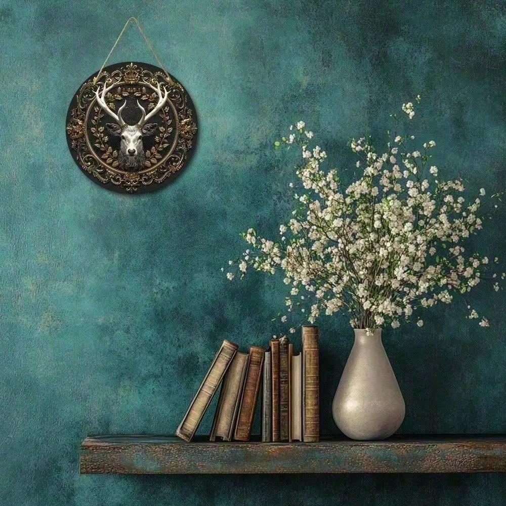 Artă de perete cu cap de cerb rustic Placă din lemn cu coarne Decor casă stil fermă 8x8 inch