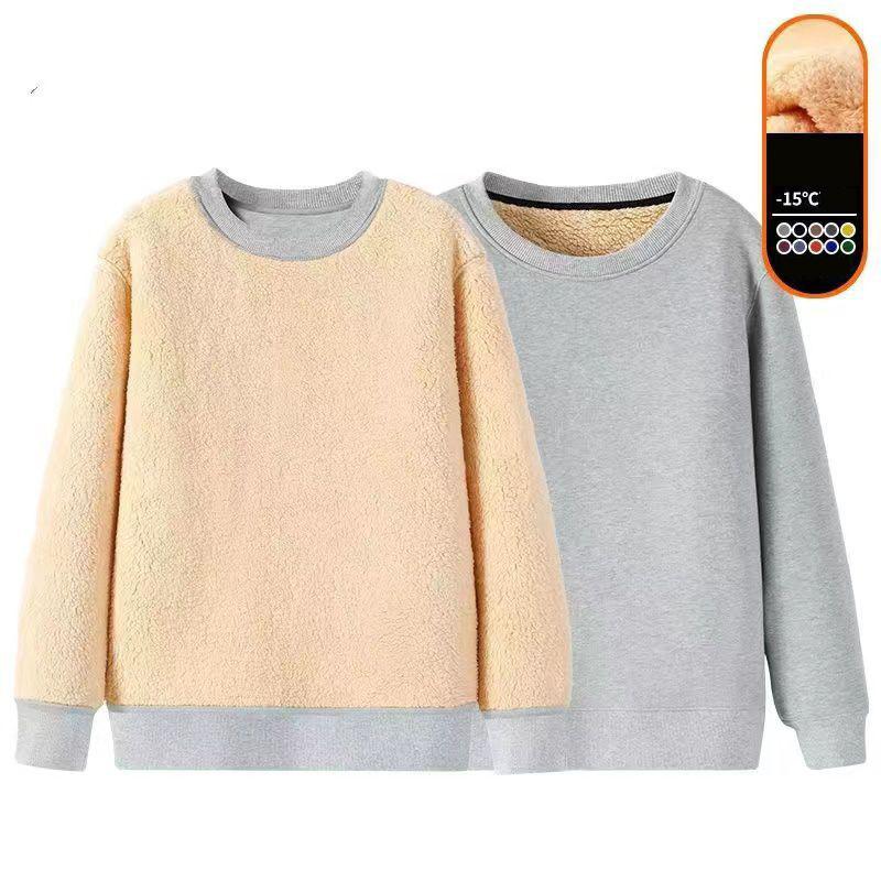 Autumn Winter Men's Lamb Velvet Sweatshirt Round Neck Thickened Pullovers Versatile Warm Base Shirt Casual Thermal Underwear Tops