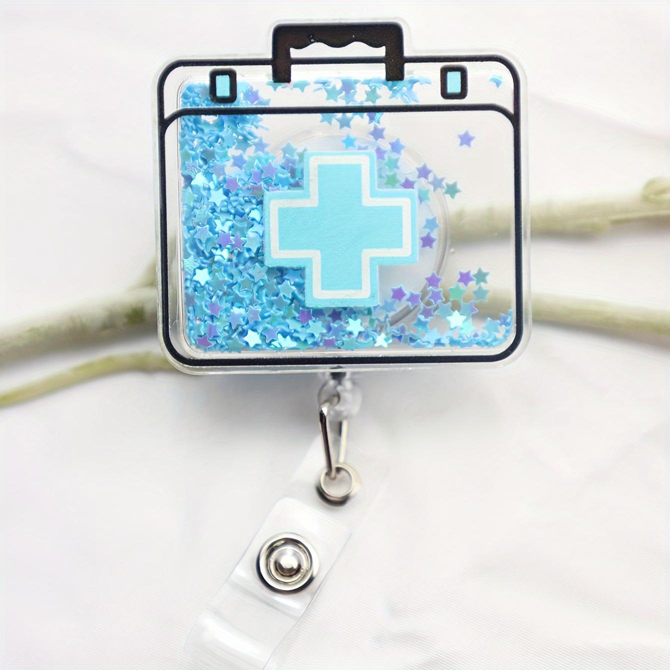 

1pc Glitter Sequins Acrylic Nurse Badge Reel | Retractable ID Holder for Professionals, Office Workers - Stethoscope, Syringe, Pills Designs
