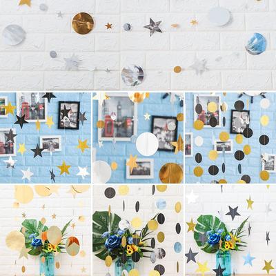 4M Hot Sell Gold/Silver/Black Bedroom Decor Photo Props Mirror Star Circle Party Decoration Paper Garlands Bunting Banner