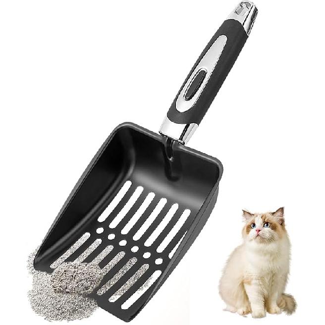 Совок для кошачьего туалета из нержавеющей стали, Металлический совок для кошачьего туалета, Металлический совок для котенка, Прочный сетчатый совок, Подходящий совок для кошачьего туалета(откалываться) чёрный