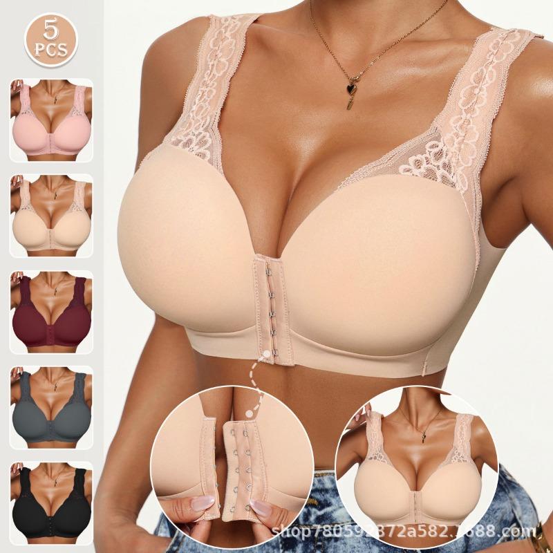 Damen Sexy Spitze Schulterträger Frontverschluss Drahtlos Nahtlos Push-Up BH