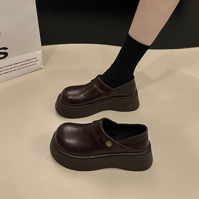 Round head heightening British style retro platform small leather shoes women's 2025 new spring and autumn skirt French loafer single shoes
