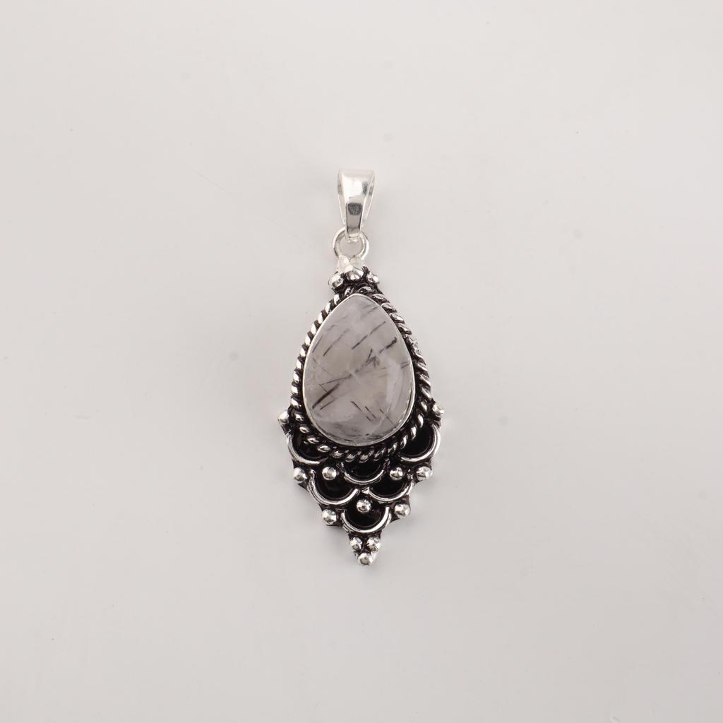 Black Rutile Gemstone 925 Sterling Silver Jewelry Designer Pendant 1.5" For Birthday Gift PP-70-32