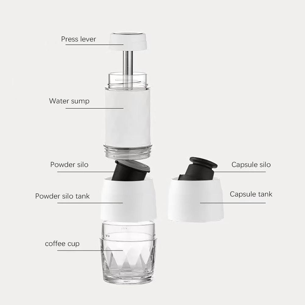 Tripresso Mini Portable Coffee Machine Espresso Coffee Maker Hand Press Capsule Ground Coffee Brewer for Home Travel and Picnic