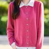Double-layer Fake Two-piece Wool Knitted Cardigan Women's POLO Lapel Contrasting Color Loose Cashmere Sweater Jacket