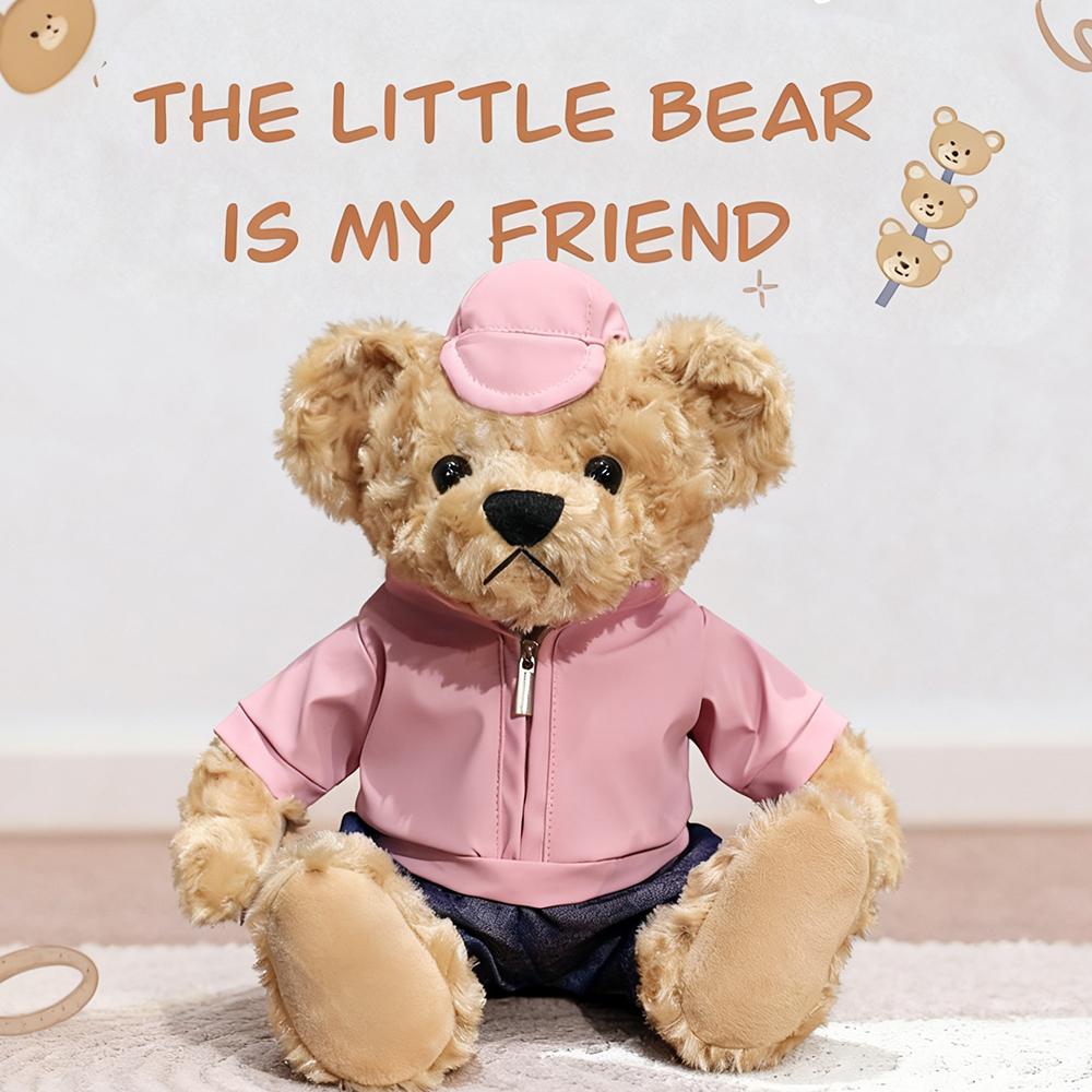 Pukeyue Teddybeer Leren Jas Pluche Speelgoed Rood Roze Wit Zwart Blauw Geel Zacht Knuffeldier Pop Pluche Mode Kinder Cadeaus 25-30cm