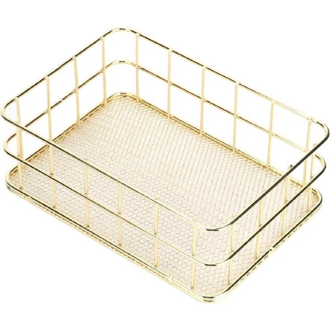 Desktop Metal Storage Basket, Gold Grid Storage Tray Small Wire Baskets Fruit Basket Metal Organizer Tray Home Decoration Ornaments, 6.7 X 4.7 X