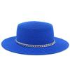 Spring and summer women's travel sunscreen straw hat fashion chain solid color beach British style jazz hat Hats