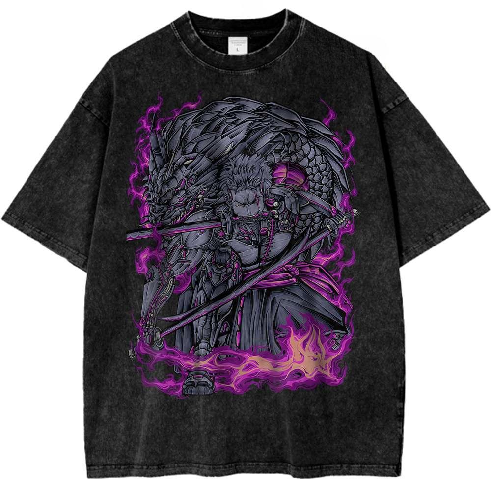 ONE PIECE Roronoa Zoro Shirt Anime Retro T-Shirt Designer Illustration Pattern Street Harajuku Summer