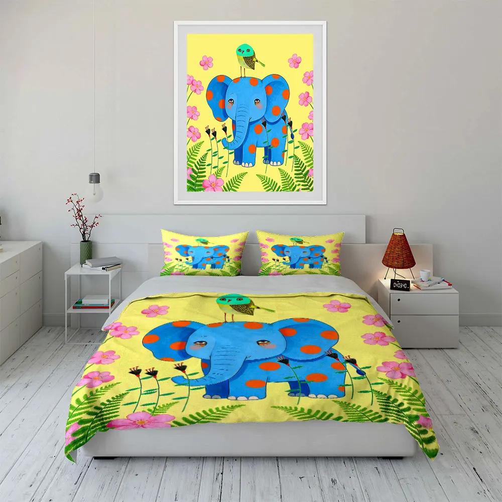 Cute Elephant Trio Home Decor Soft Comfortable Duvet Cover Bedding Set Included 1*Duvet Cover & 2*Pillowcases gift