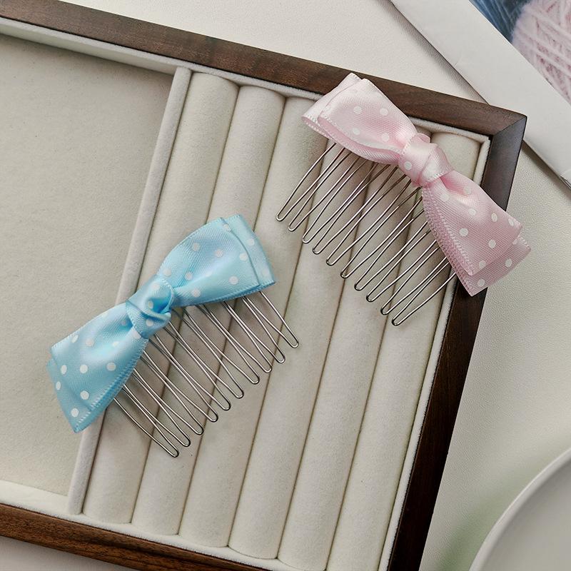 Polka Dot Satin Bow Hair Combs Non Slip Metal Teeth Adorable Hair Styling Accessories for Girls Daily Wear Prom Birthday Gifts
