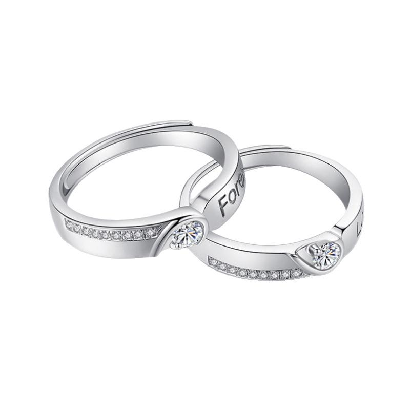 Simple Diamond Inlaid Couple Rings for Men and Women - Long-Distance Relationship Gift
