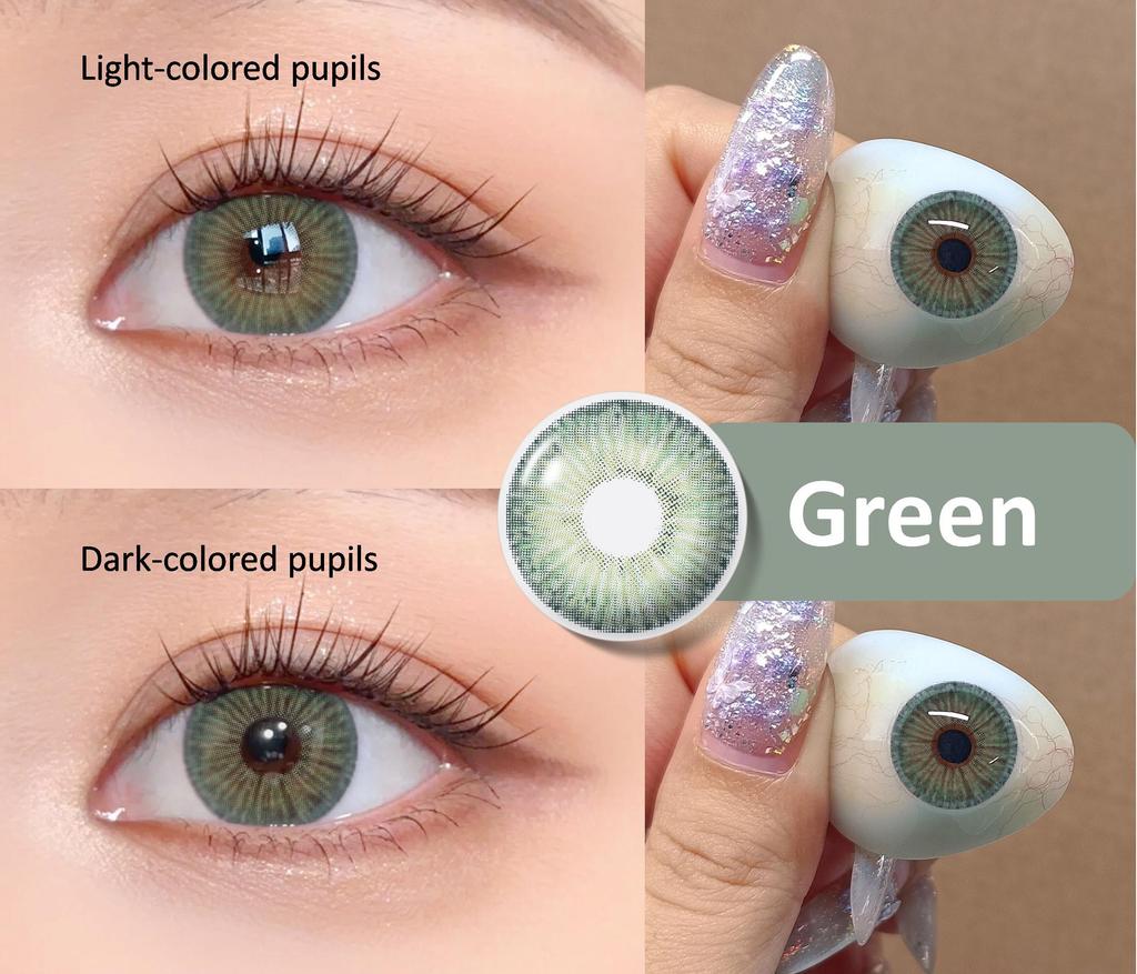 Color Contact Lenses 1 Pair for European Blend Effect Green and Purple and Gray Eyes 14.5mm Yearly Use Soft Lens