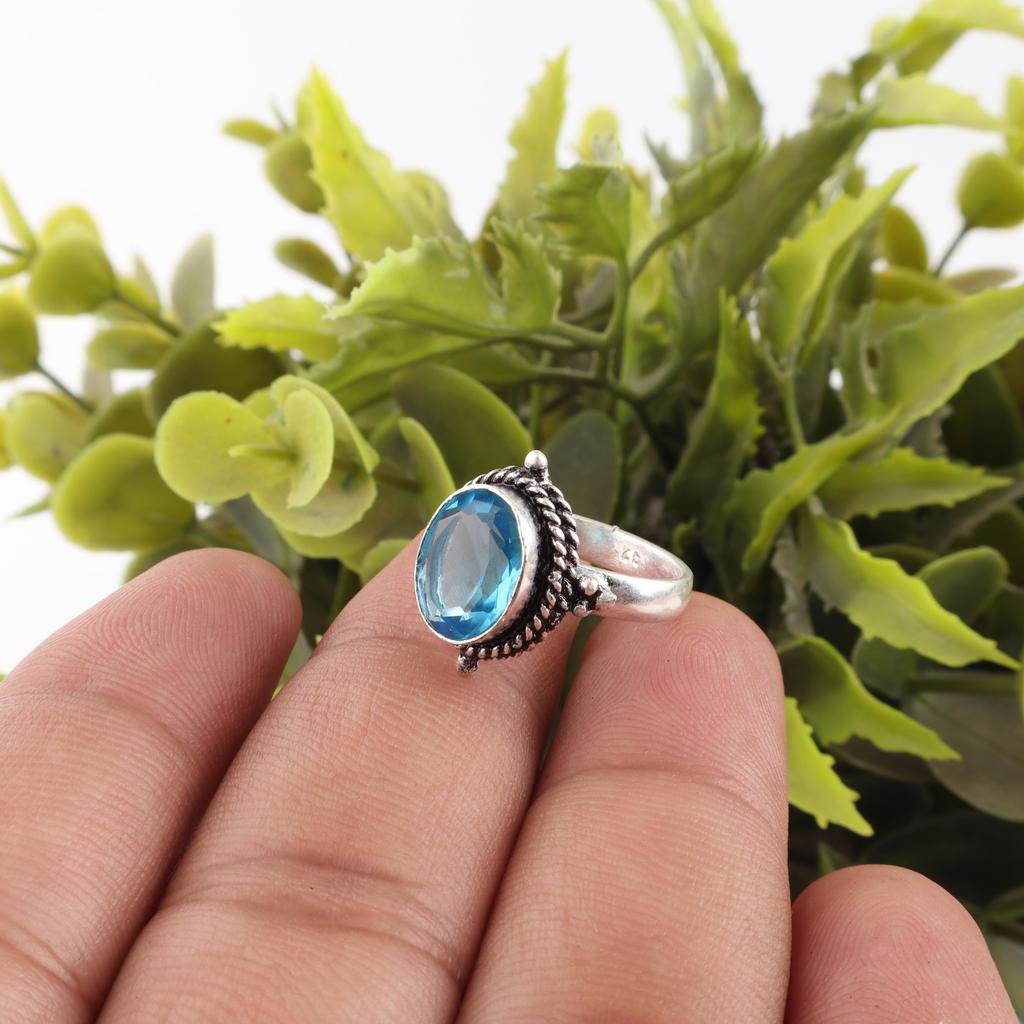 Swiss Blue Topaz Jewelry Gemstone Ring, 925 Sterling Silver Attractive Ring Jewelry Handmade Ring, Healing Jewelry For Gift