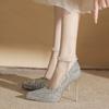 Fashion Women New Wedding Crystal Sequins Pumps Women Party Wedding Bling Glitter High Heels Shoes Ladies High Heels Pearl Chains Shoes