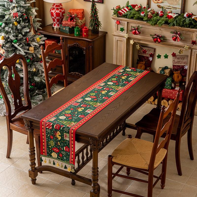 Christmas Tree Table Runner Tassel Home Decor Tablecloth Bed End Scarf