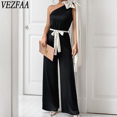 Damen Mode Lässig Sommer Frühling Einfarbige Druck Ärmellos Schräger Kragen Hohe Taille Hosen Overalls & Jumpsuits