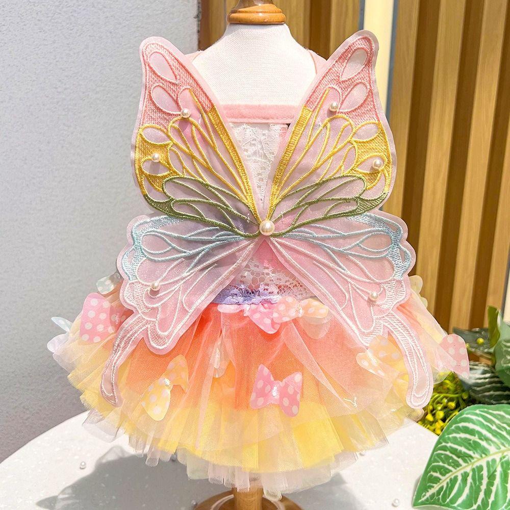 Puppy Gown Fluffy Pet Princess Dress Breathable Soft Dog Wedding Skirts Creative Tulle Skirt Dog Rainbow Butterfly Dress Summer