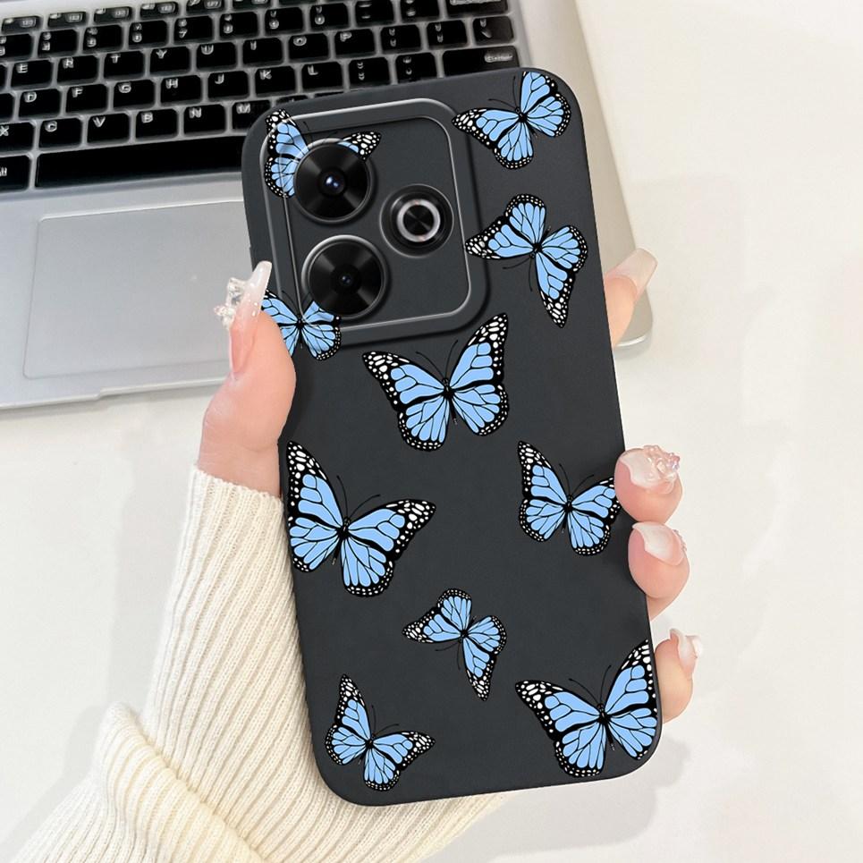 For Xiaomi Redmi 13 4G 5G Back Cover On Redmi13 5G Coque Funda Flower Butterfly Women Fashion Phone Case Liquid Silicone Shell