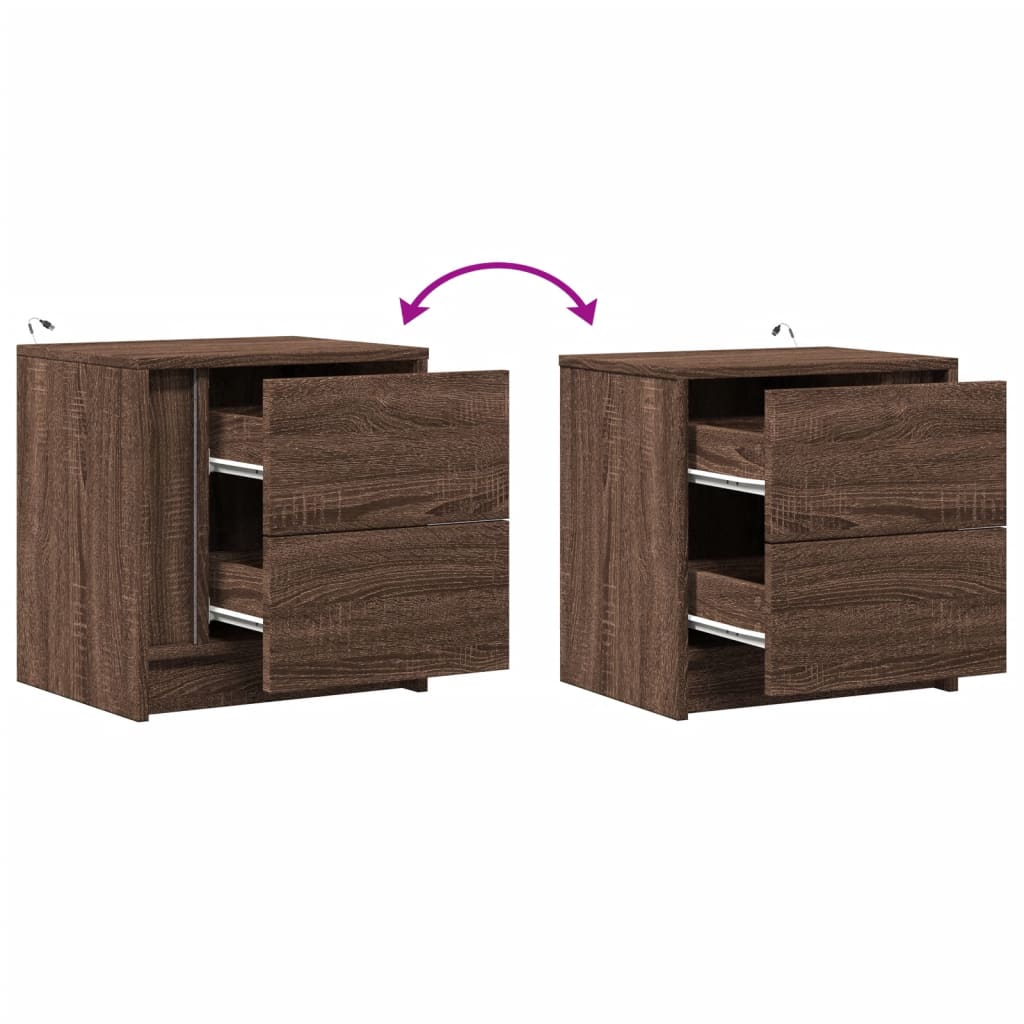 Nightstand with LED Lights Brown Oak Effect Wood Based Material