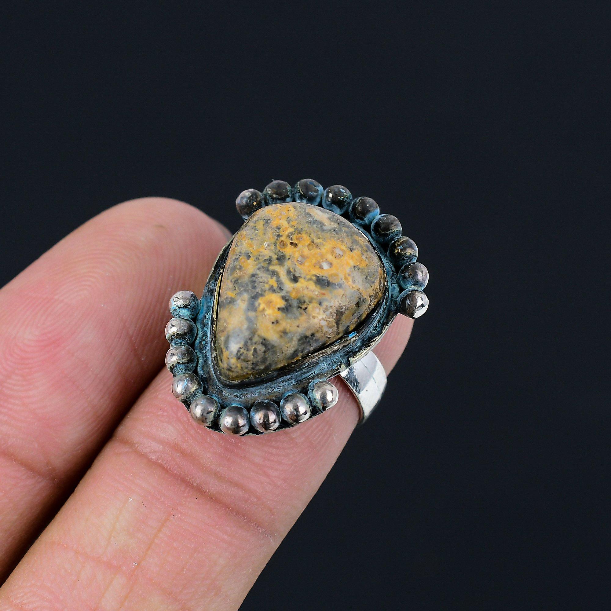 Asteroid Jasper Gemstone Statement Wedding Ring Jewelry 925 Sterling Silver US 6 6