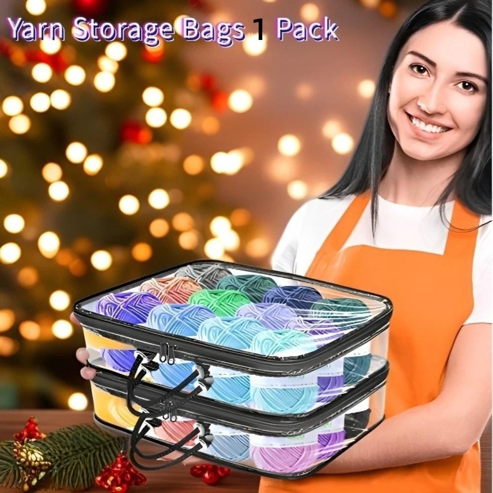 1pcs Transparent Yarn Storage Bag Multi-purpose Waterproof Clothing Storage Bag with Handle Space Saving Handheld Storage Bag