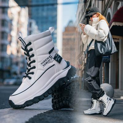 Botas femininas de algodão da moda com pelúcia, botas de neve de inverno quentes e grossas, sola grossa antiderrapante