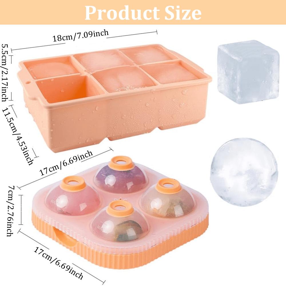 1/2Pcs Large Ice Cube Moulds, Round & Square Ice Ball Maker, Extra Large Ice Cubes Tray, Easy Release Silicone Ice Tray