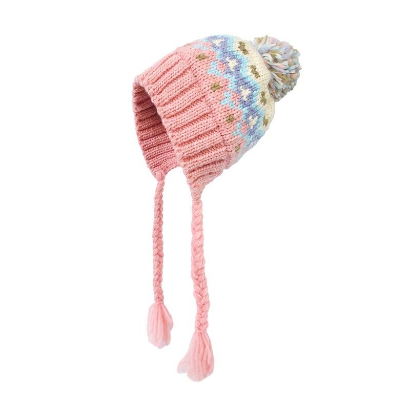 Korean Version of Children's Hats Autumn and Winter Girls Wool Hats Knitted Colored Hairballs Baby Ear Hats Boys Warm Winter