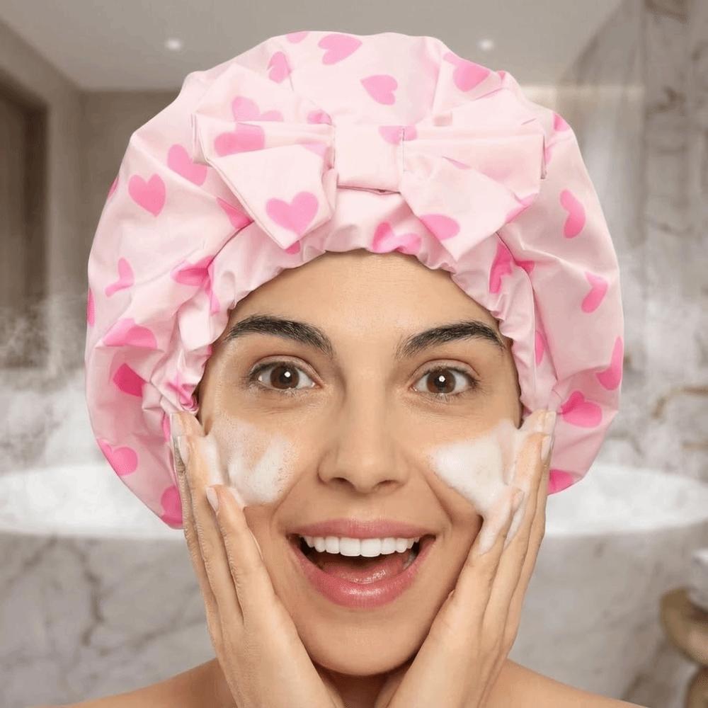 Waterproof Double-layer Bath Cap Polka Dots Hair Care Hat Practical Shower Cap  Travel