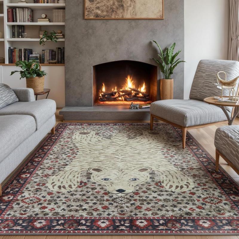 Luxury Retro Wild Animal Pattern Rectangular Rug Anti Slip Easy Clean Sofa Coffee Table Area Rug Home Decor