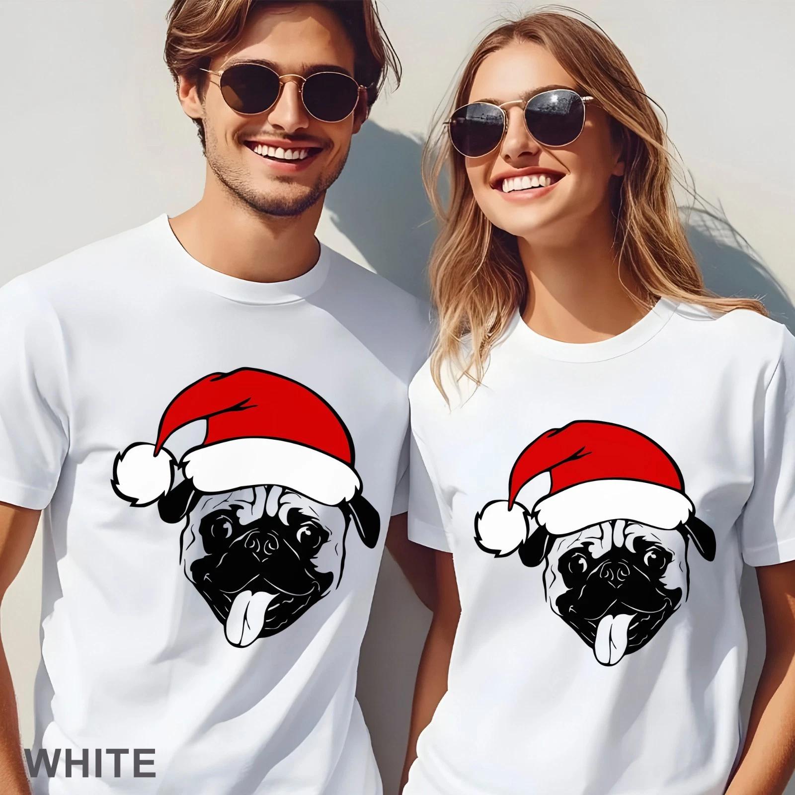 Pug Dog in Santa Hat Christmas Shirt, Family Christmas Shirt, 20277 XL