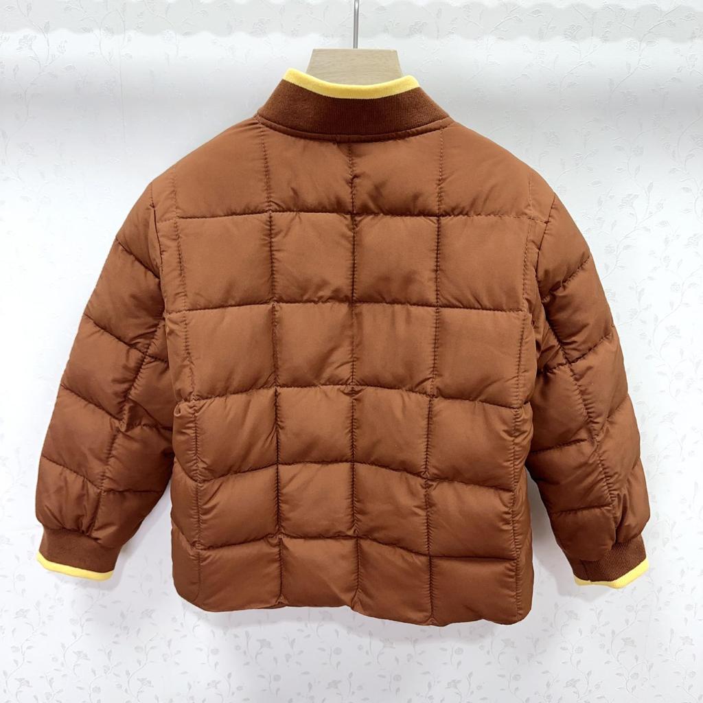 Kids' Winter Cotton Baseball Jacket with Bear Embroidery - Unisex, Zippered, Lightweight Korean Style.