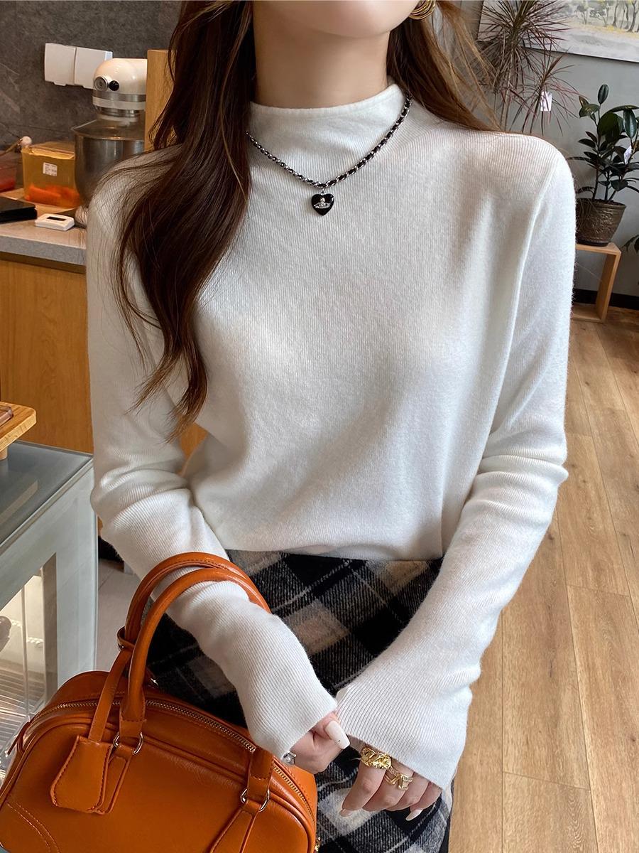 

Women s High Neck Fleece Sweater - Autumn/Winter, Velvet, Layered Style, Long Sleeve, Thick Knitwear. Extra Large