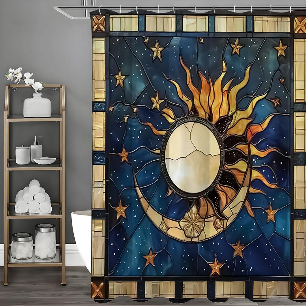

Солнце Луна Звезды Викканская Готическая Занавеска для душа, Декоративная занавеска для душа для ванной, Водонепроницаемая занавеска для душа с крючками 90*180cm