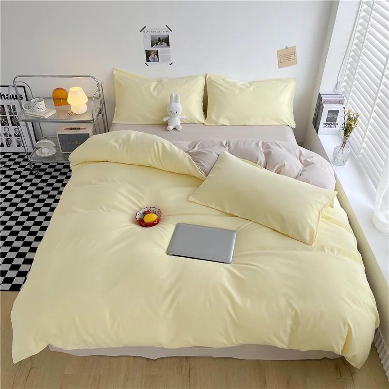 

Simple Style Reversible Duvet Cover Double-sided Bedding set Pillowcases 2/3 Pieces Queen King Solid Color Purple Pink Yellow 100x135cm-2pcs