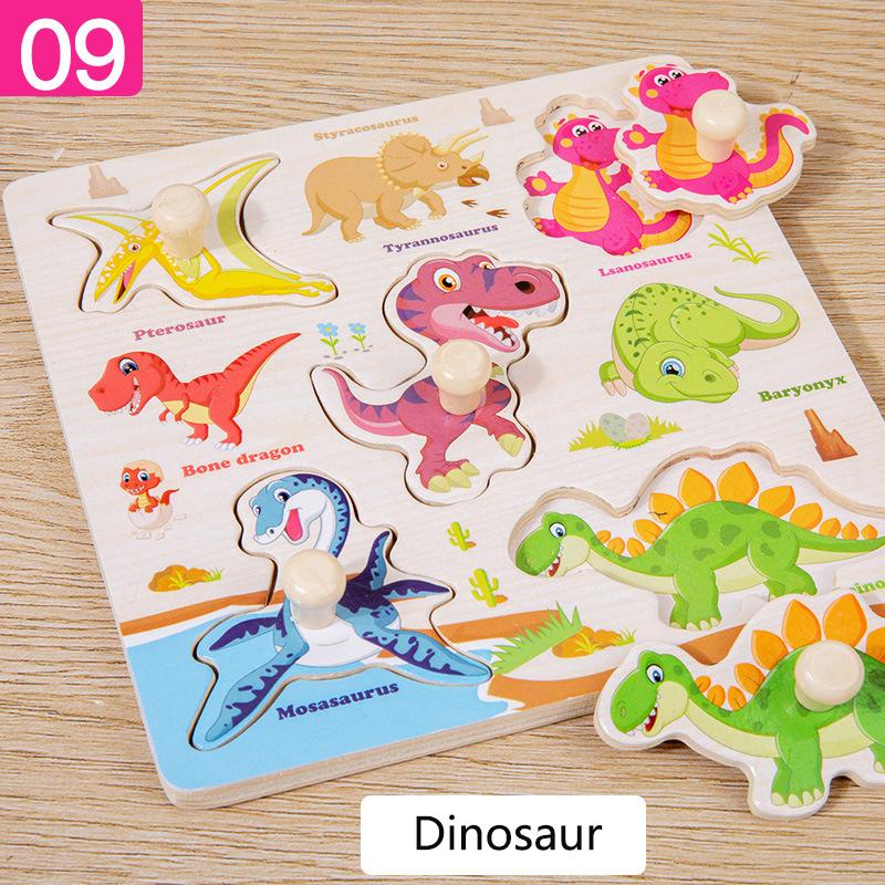 Ranch Animal Hand Grip Board Puzzle Montessori Early Education Wooden Three-dimensional Pegged Puzzle Toys for Children 1-3 Year