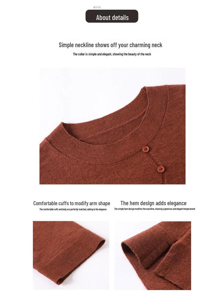 Stylish Plus Size Round Neck Knit Top for Middle-Aged Women - Mid-Sleeve Sweater