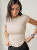 2024 Women's European American Ribbed Slim Fit Sports Top, Solid Color Short Sleeve T-shirt