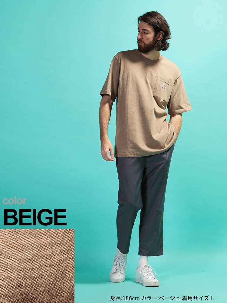 Plain Logo Pocket Crew Neck Short Sleeve [Carhartt] T-Shirt [K87] (M, Beige)