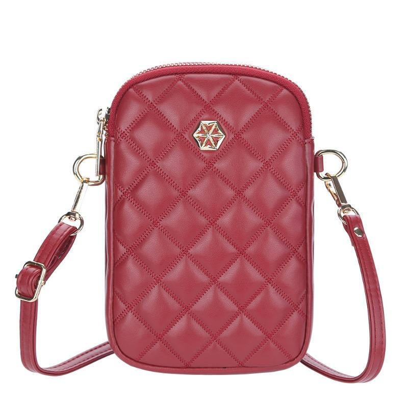 

New women s rhombus mobile phone bag, shoulder double zipper, large-capacity messenger bag.